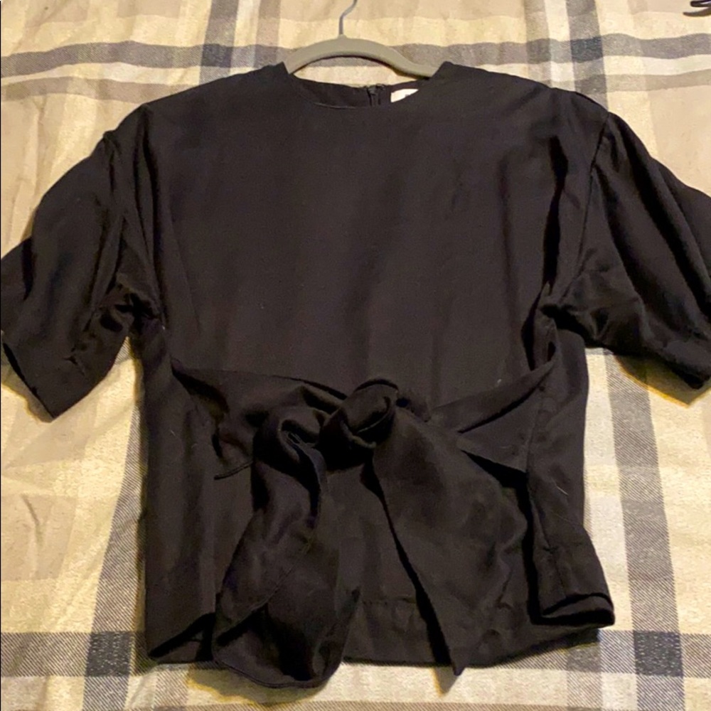 Front tie black blouse